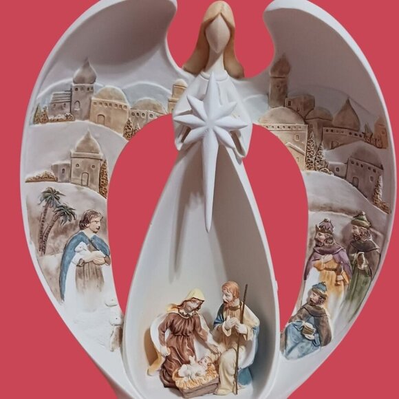 Dicksons Resin Joy/Angel Figurine With Led Lighted Holy Family 6 3/4" H Christma - Picture 9 of 10